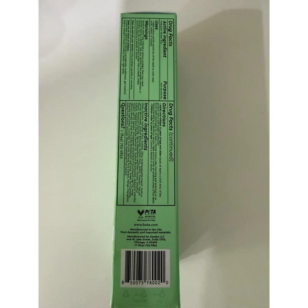 Boka Sensitive Toothpaste Mint Cream Fluoride Free Nano-Hydroxyapatite 3.4 oz